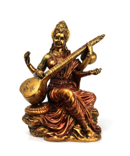 RESIN BRASS FINISH SARASWATI STATUE (TUJ)