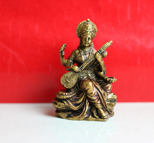 BRASS FINISH RESIN SARASWTI STATUE (USZ)