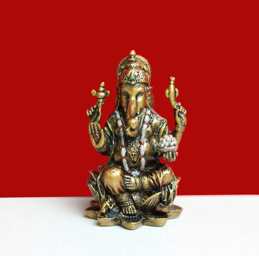 BRASS FINISH RESIN GANESH STATUE  (USZ)