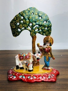 METAL PAINTED COW KRISHNA WITH TREE (SZZ)