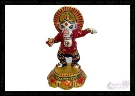 METAL CHAKER DANCING GANESHA WITH STAND ENAMEL
