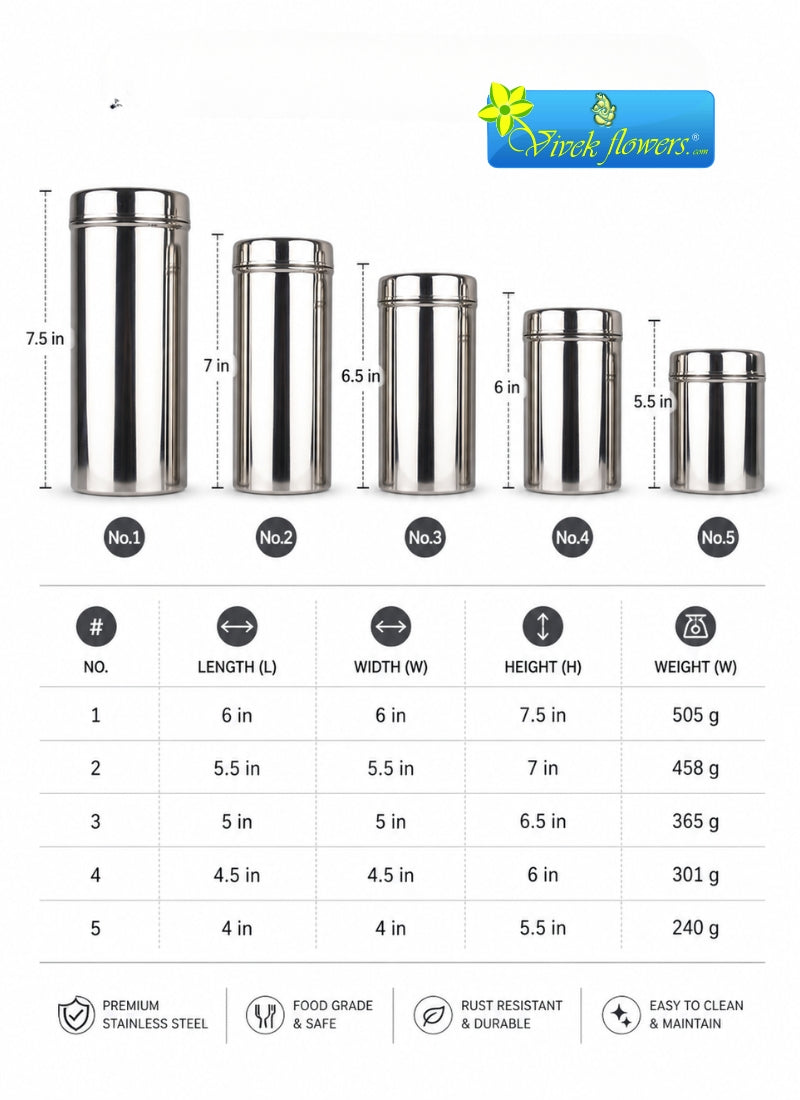 Stainless Steel Storage Containers – Set of 5 Airtight Kitchen Containers